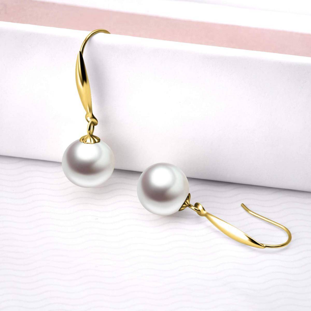 18K Gold Circular Shaped Pearl Drop Earrings-5