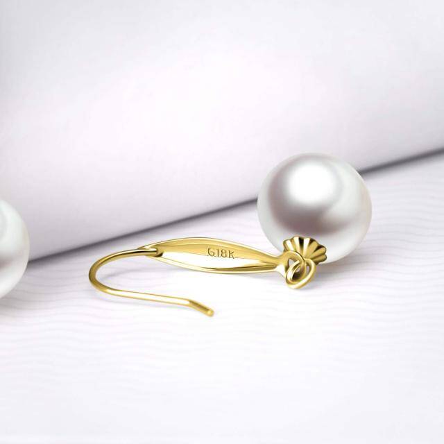 18K Gold Circular Shaped Pearl Drop Earrings-3