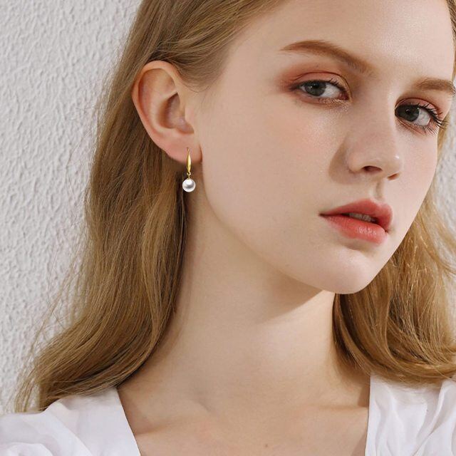 18K Gold Circular Shaped Pearl Drop Earrings-1
