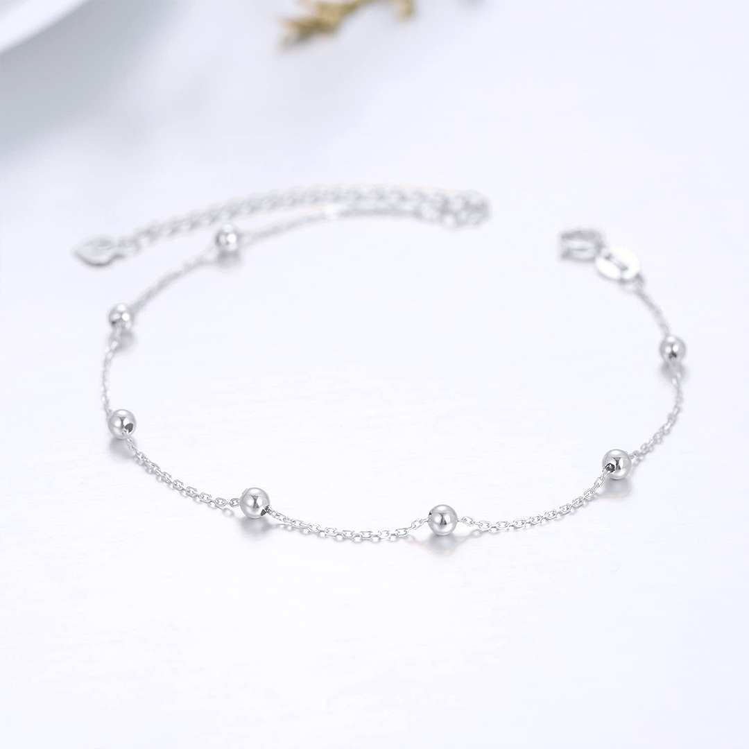 14K White Gold Couple & Grandmother & Mother Single Chain Anklet-4