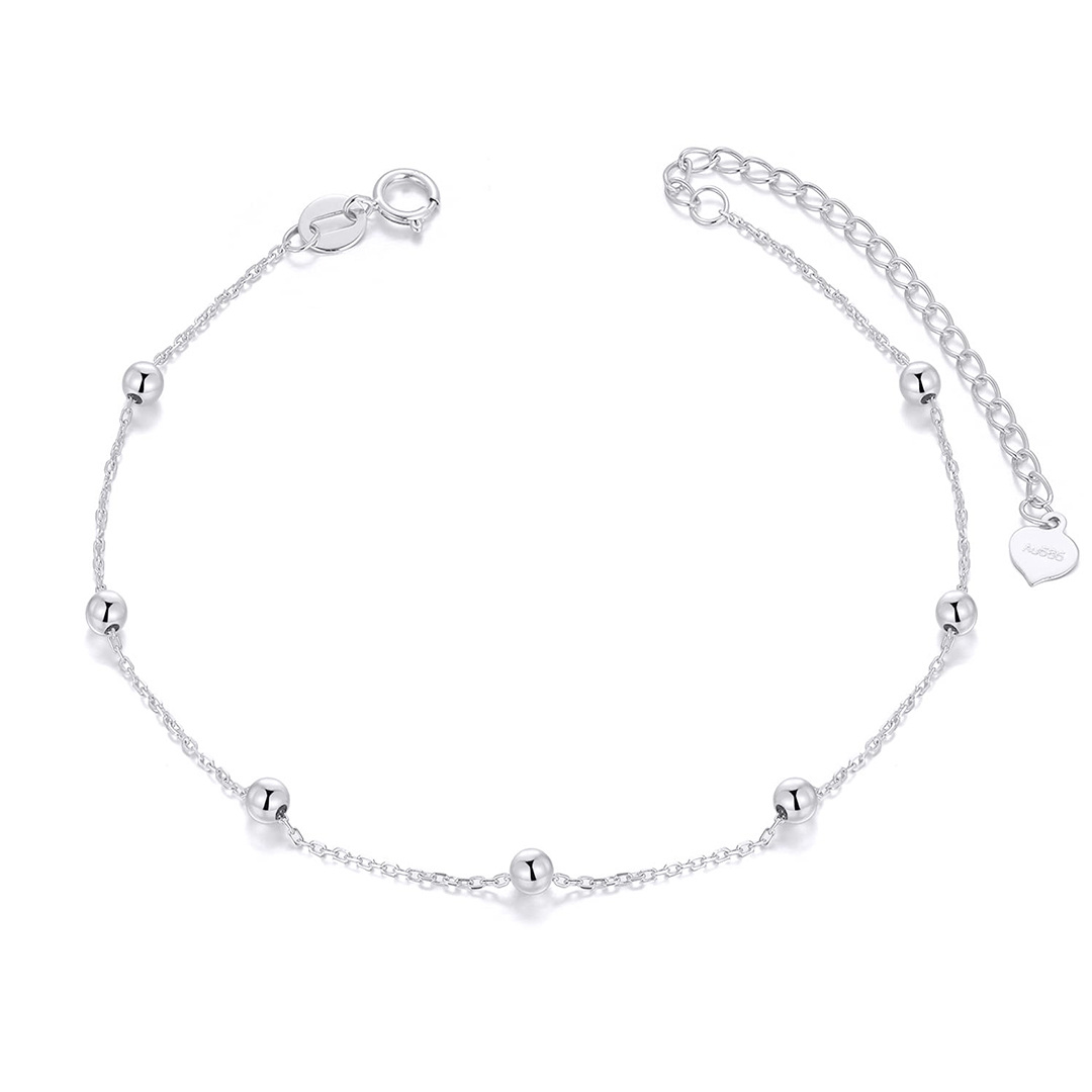 14K White Gold Couple & Grandmother & Mother Single Chain Anklet-1