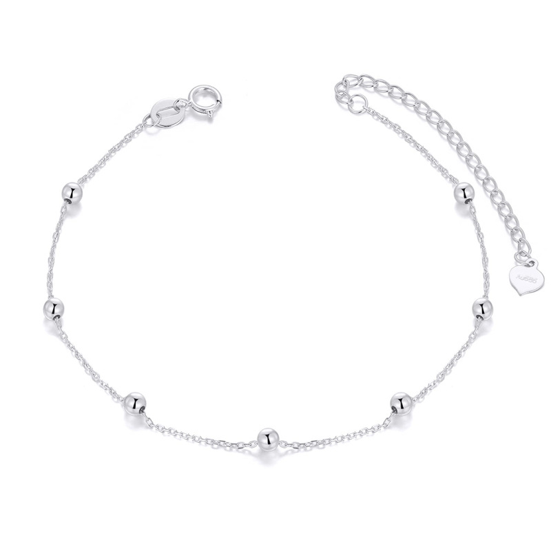 Bracelet de cheville en or blanc 14K Couple & Grand-mère & Mère à chaîne unique