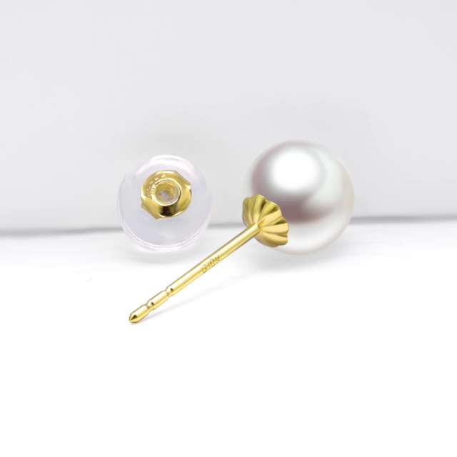 18K Gold Pearl Stud Earrings-3