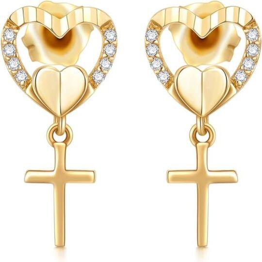 10K Gold Diamond & Moissanite Heart Stud Earrings