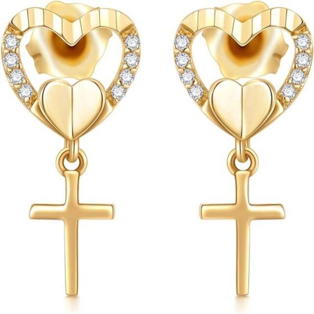 10K Gold Diamond & Moissanite Heart Stud Earrings-0