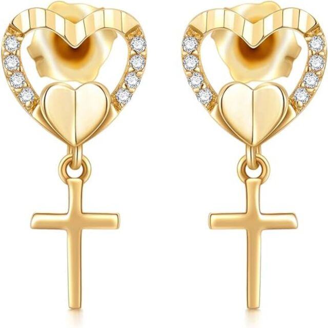 10K Gold Diamond & Moissanite Heart Stud Earrings-4