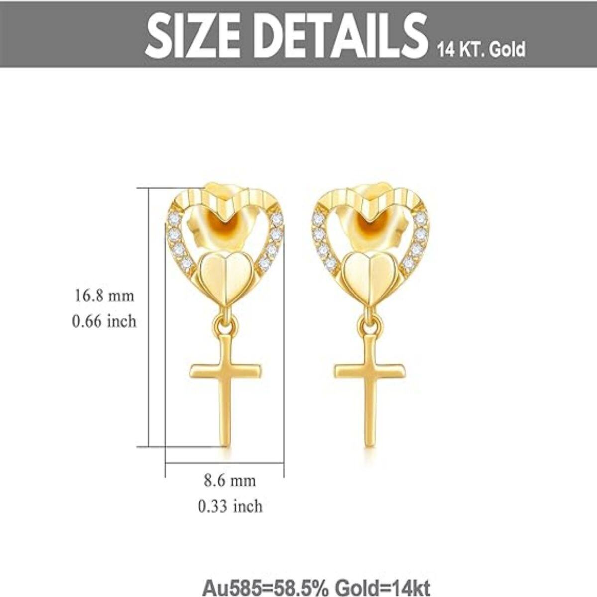 Pendientes de oro de 10 quilates con diamantes y moissanita en forma de corazón-5