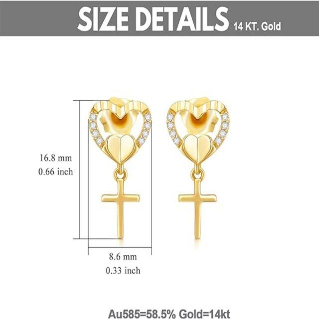 Pendientes de oro de 10 quilates con diamantes y moissanita en forma de corazón-4