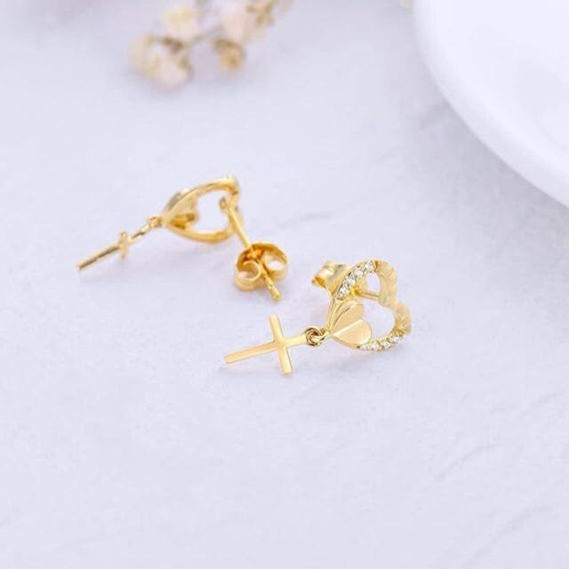 Boucles d'oreilles cœur en or 10K avec diamant et moissanite-2