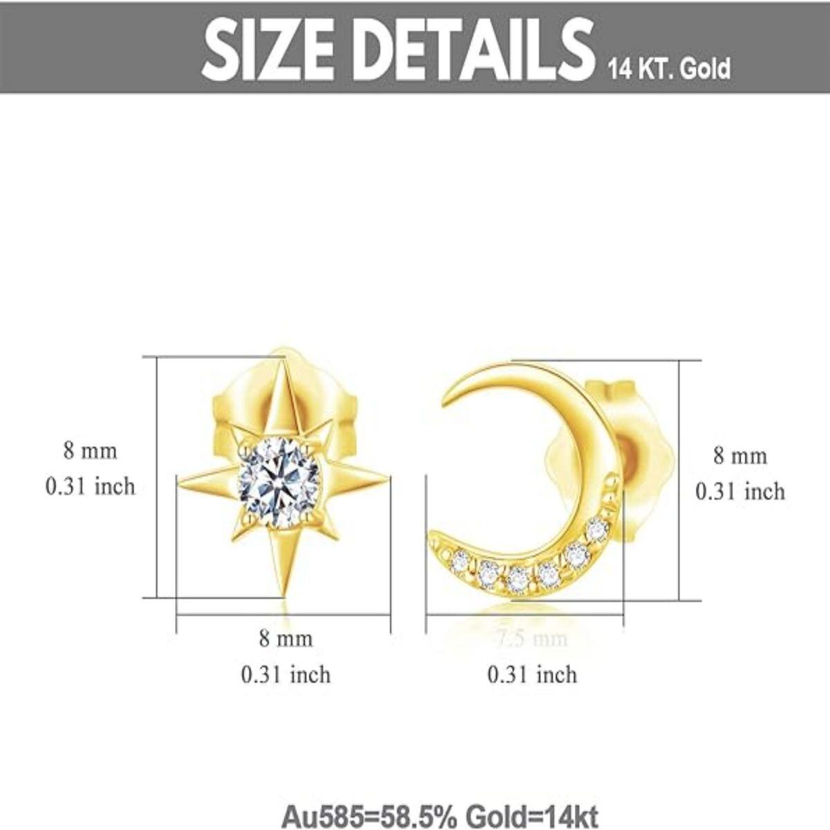 14K Gold Moissanite Moon Stud Earrings-4
