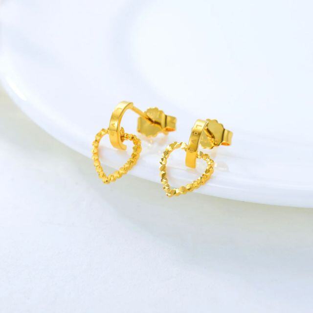18K Gold Heart Drop Earrings with Engraved Word-2