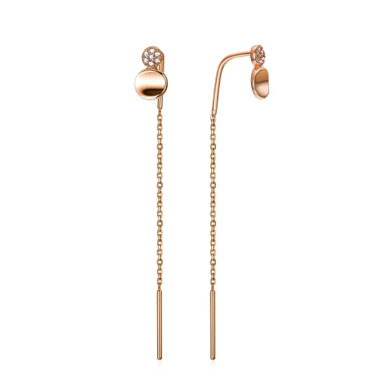 Solid 18k Rose Gold Earrings for Women Dainty Cubic Zirconia Round Stud Drop Earrings