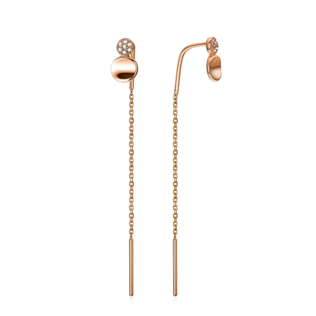 Solid 18k Rose Gold Earrings for Women Dainty Cubic Zirconia Round Stud Drop Earrings-0