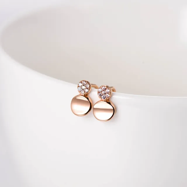 Boucles d'oreilles en or rose massif 18 carats pour femmes, boucles d'oreilles rondes en zircone cubique délicate-3