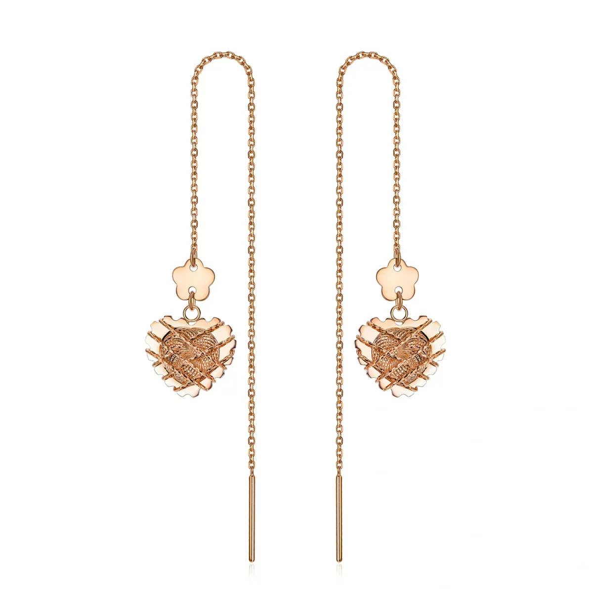 18K Rose Gold Heart Drop Earrings-1