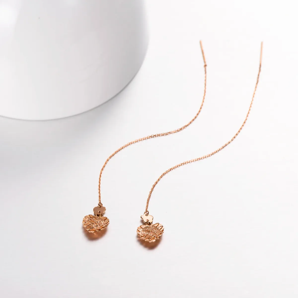 18K Rose Gold Heart Drop Earrings-4