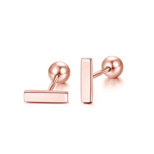 14K Rose Gold Bar Stud Earrings-2