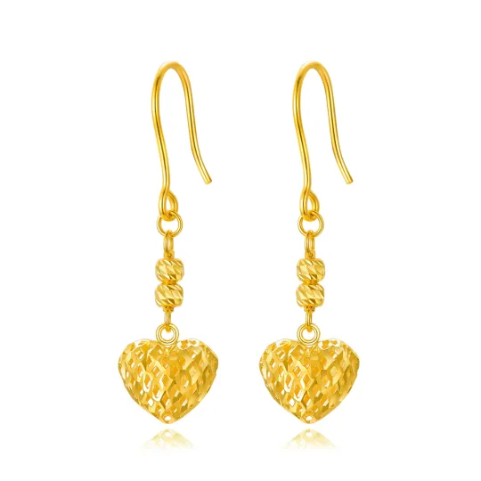 18K Gold Heart Drop Earrings