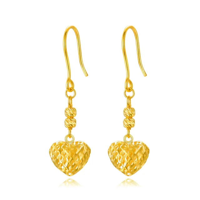 18K Gold Heart Drop Earrings-0