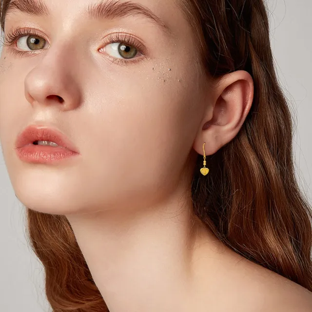 18K Gold Heart Drop Earrings-1
