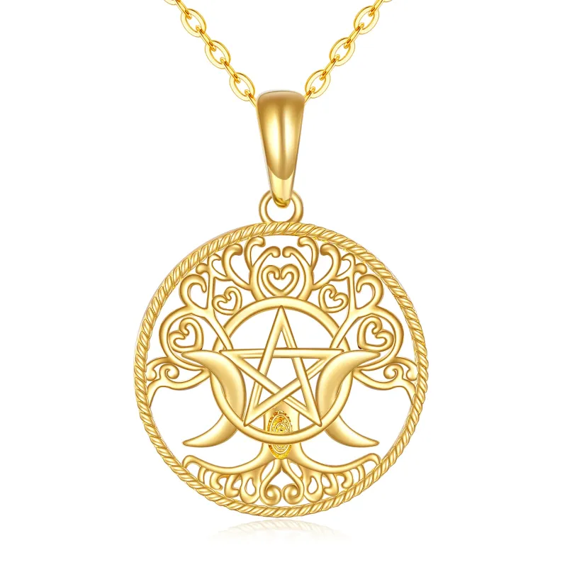 14K Gold Witches Knot Pendant Necklace