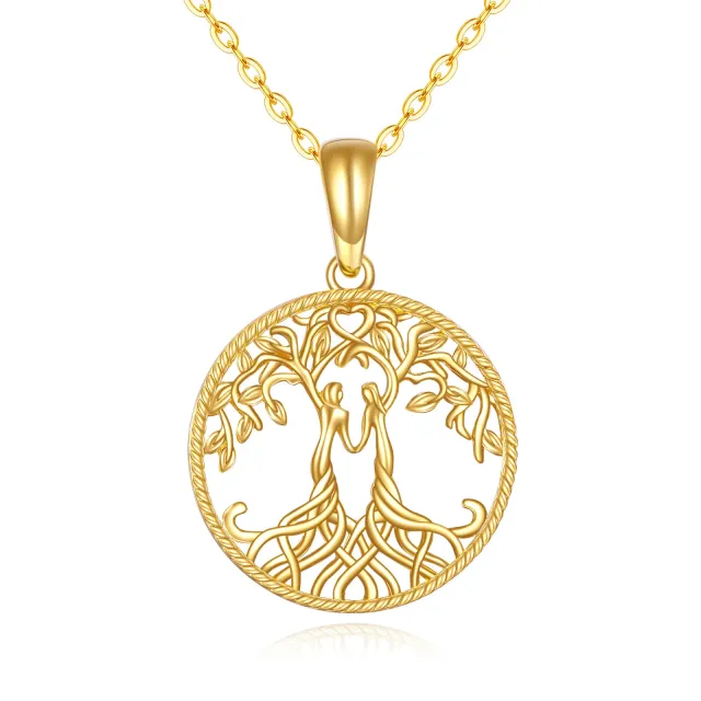 Colar com pingente de árvore da vida e irmãs em ouro 14K-0