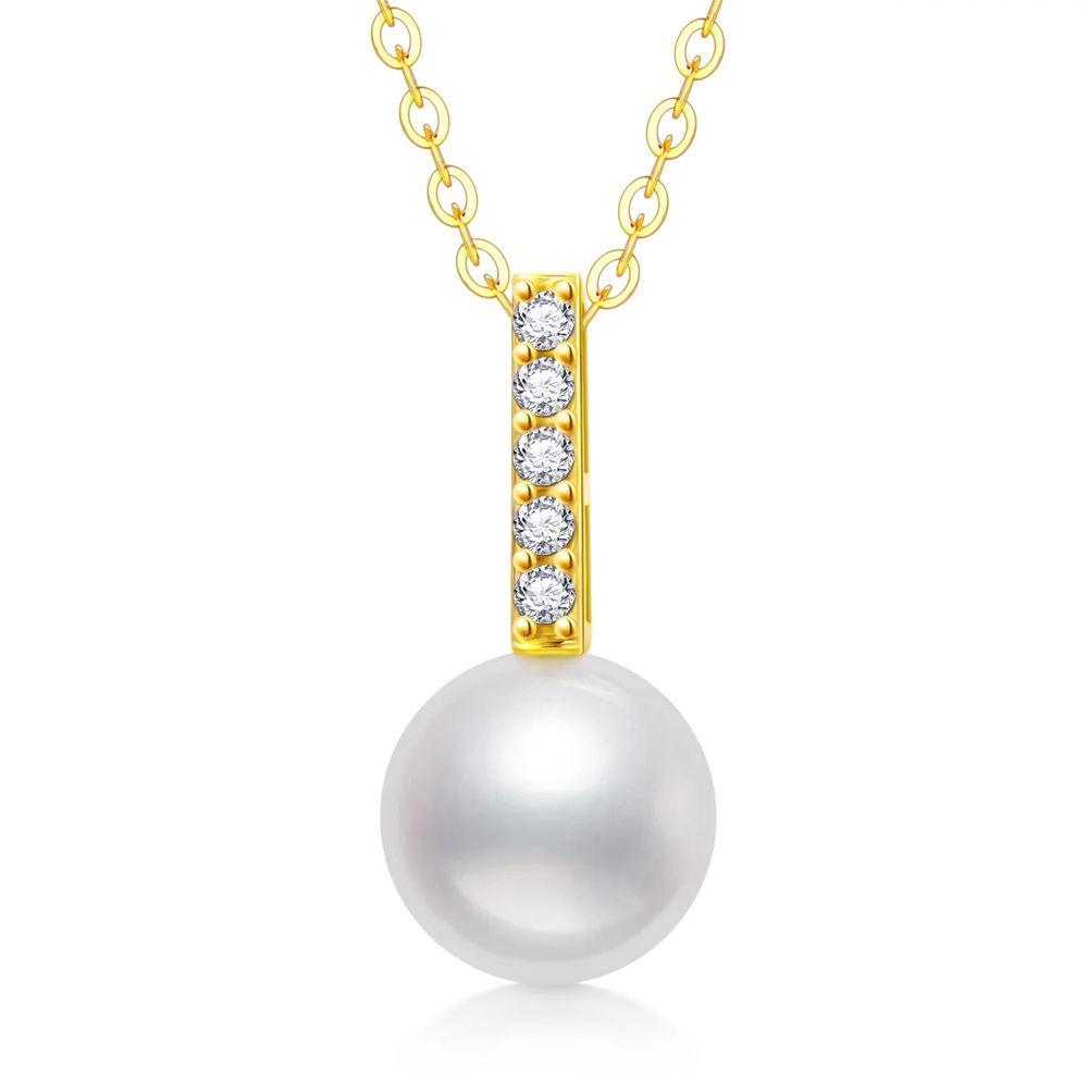 14K Gold Diamond & Pearl Pendant Necklace-1