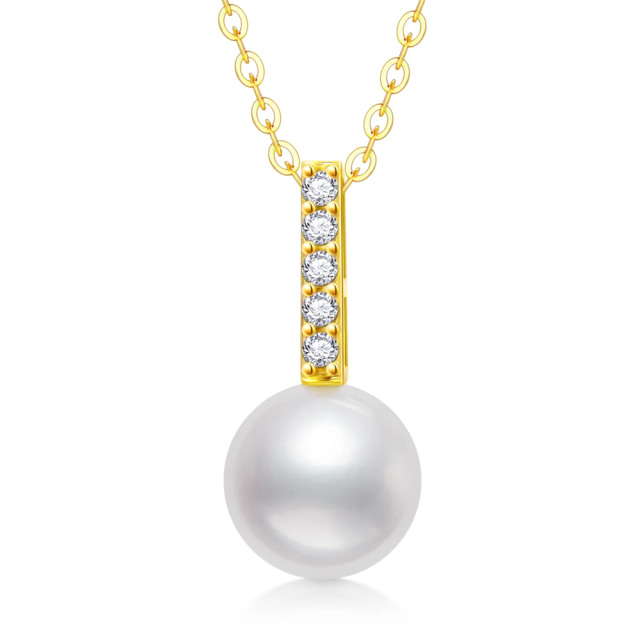 14K Gold Diamond & Pearl Pendant Necklace-0