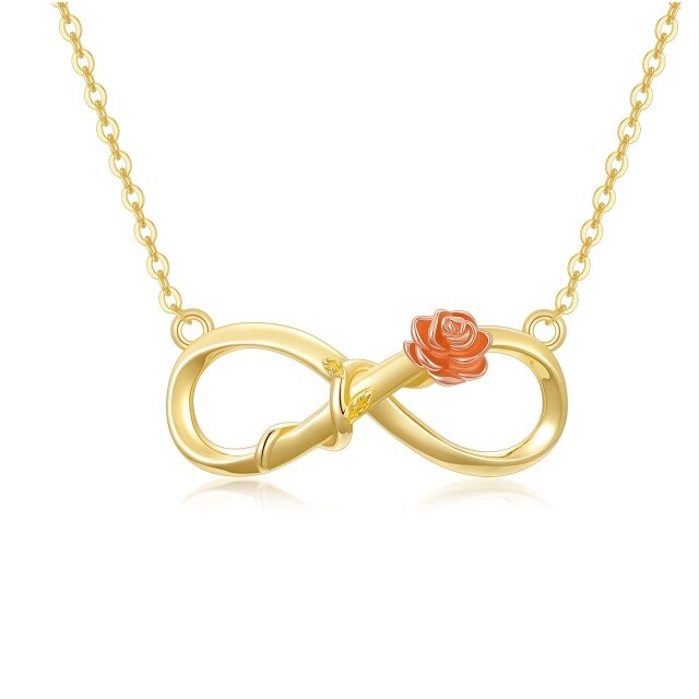 Collana con ciondolo con simbolo della rosa e dell'infinito in oro e oro rosa 14K-1