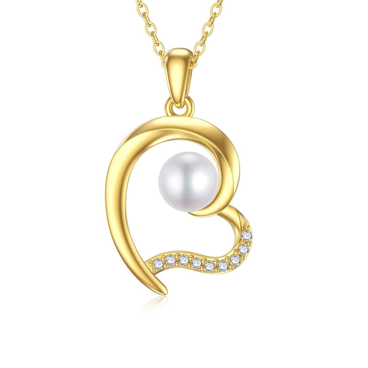 14K Gold Moissanite & Pearl Heart Pendant Necklace-1