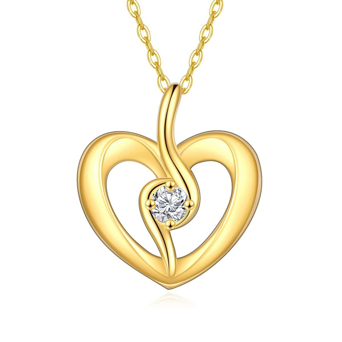 14K Gold Circular Shaped Zircon Heart Pendant Necklace-1