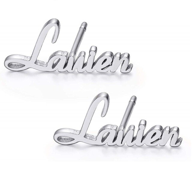 10K Gold Personalized Classic Name Stud Earrings-0
