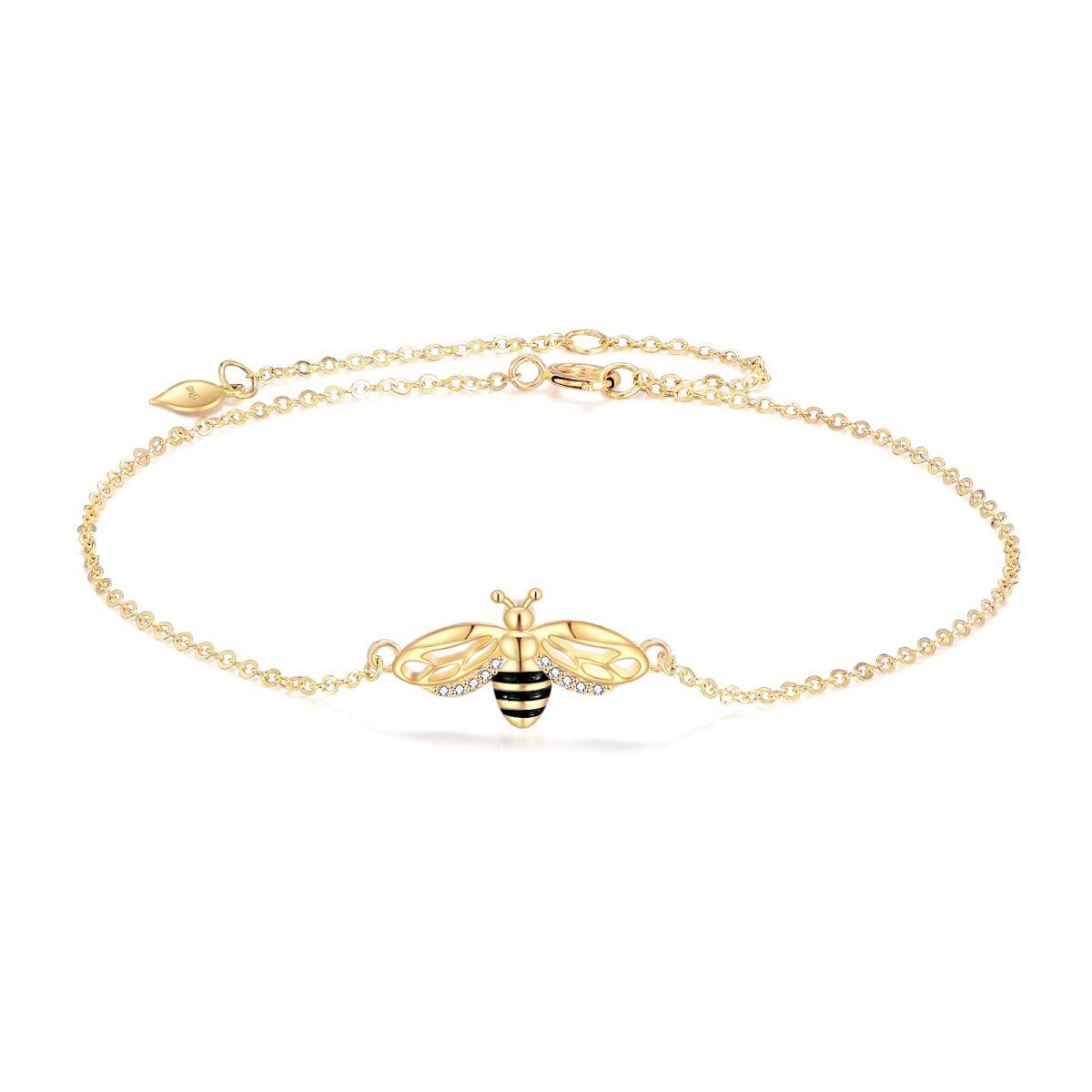 14K Gold Cubic Zirconia Bees Pendant Bracelet-1