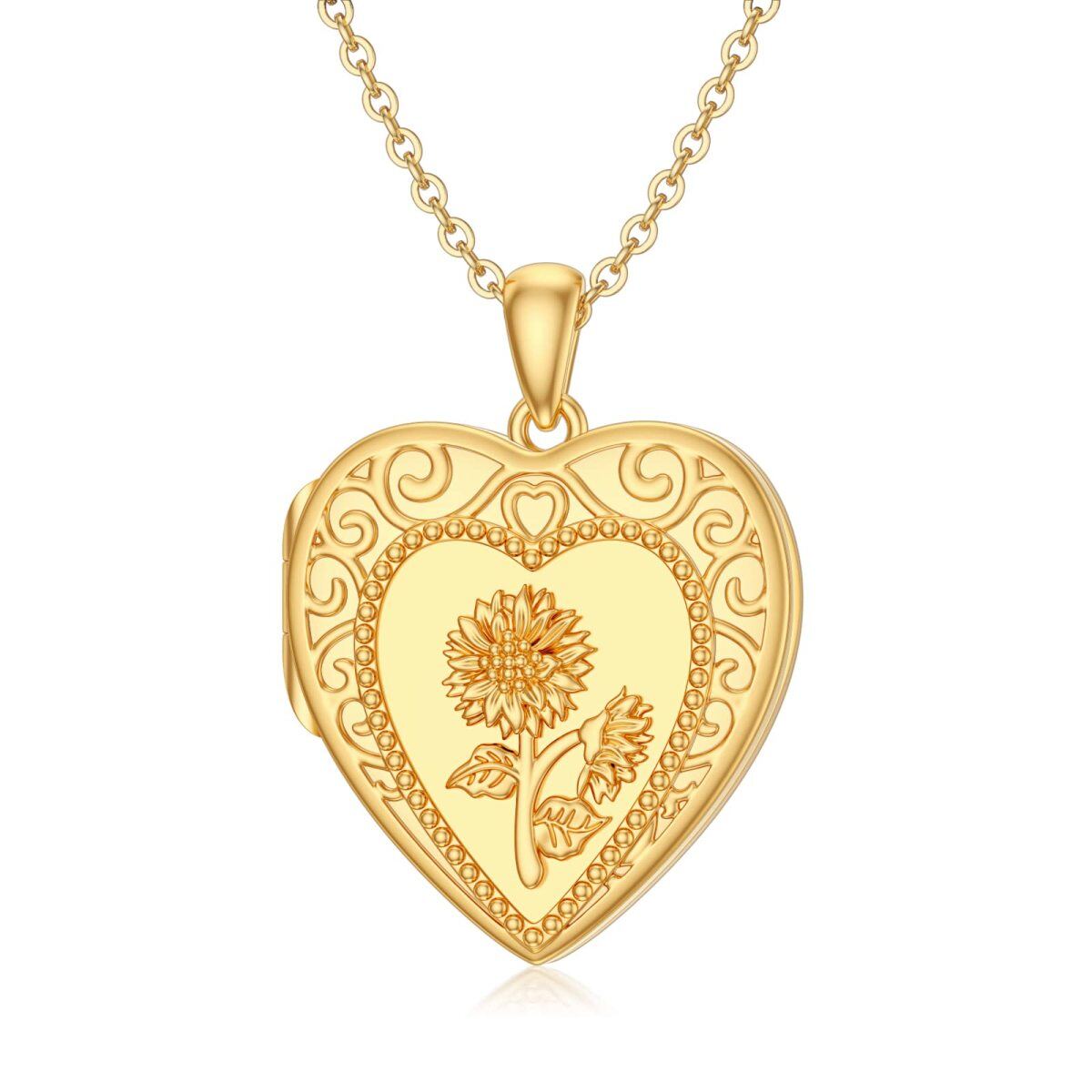 10K Gold Personalized Photo & Heart Personalized Photo Locket Necklace-1