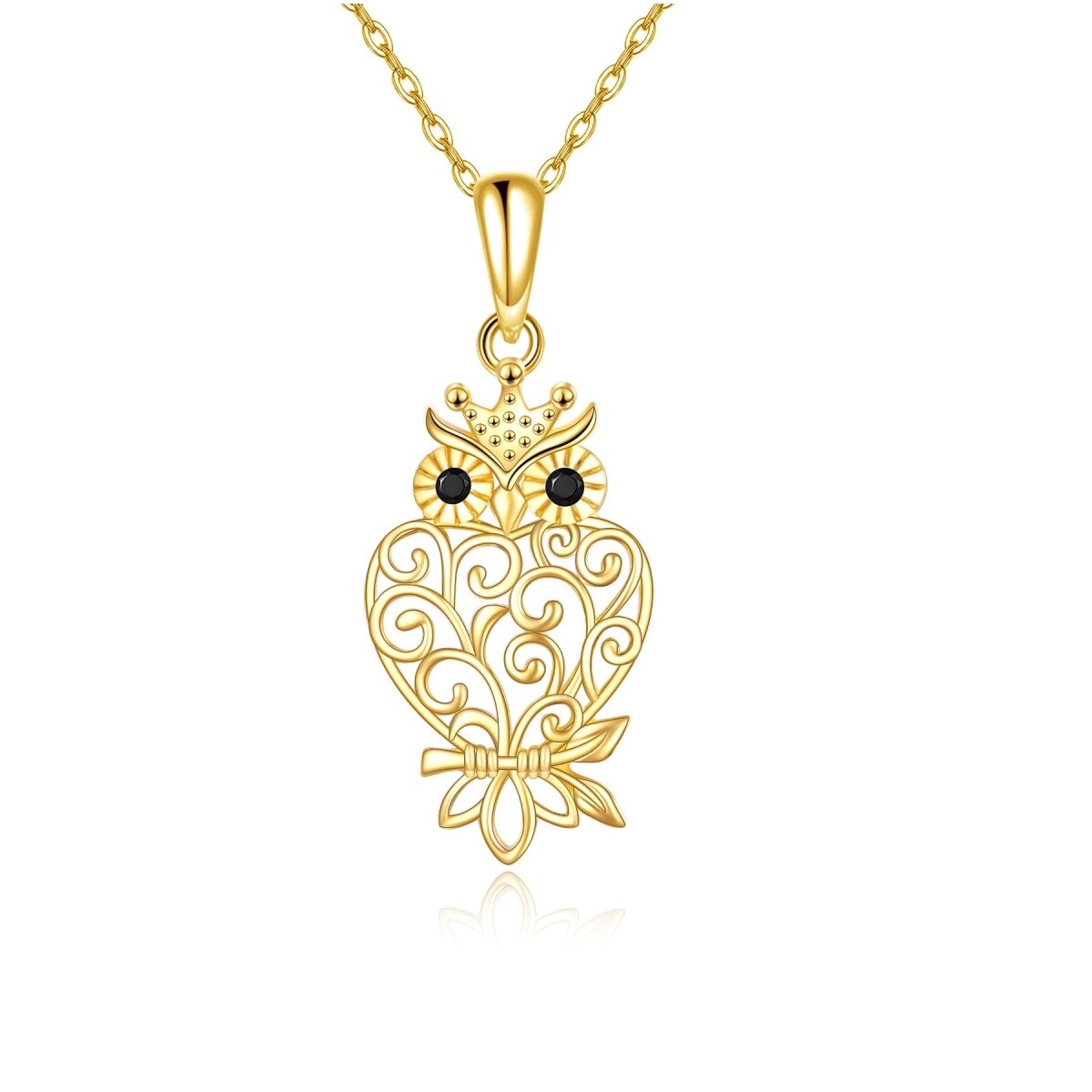 Collier pendentif hibou en or 14K avec zircon-1