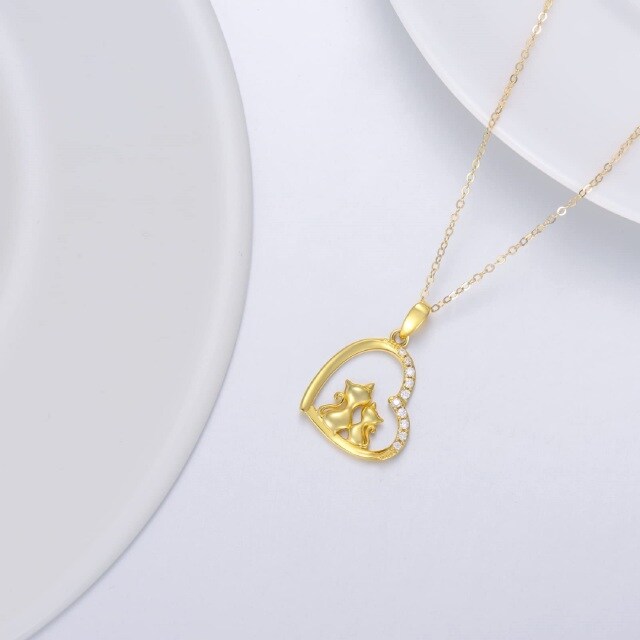 14K Gold Moissanite Cat & Heart Pendant Necklace-2