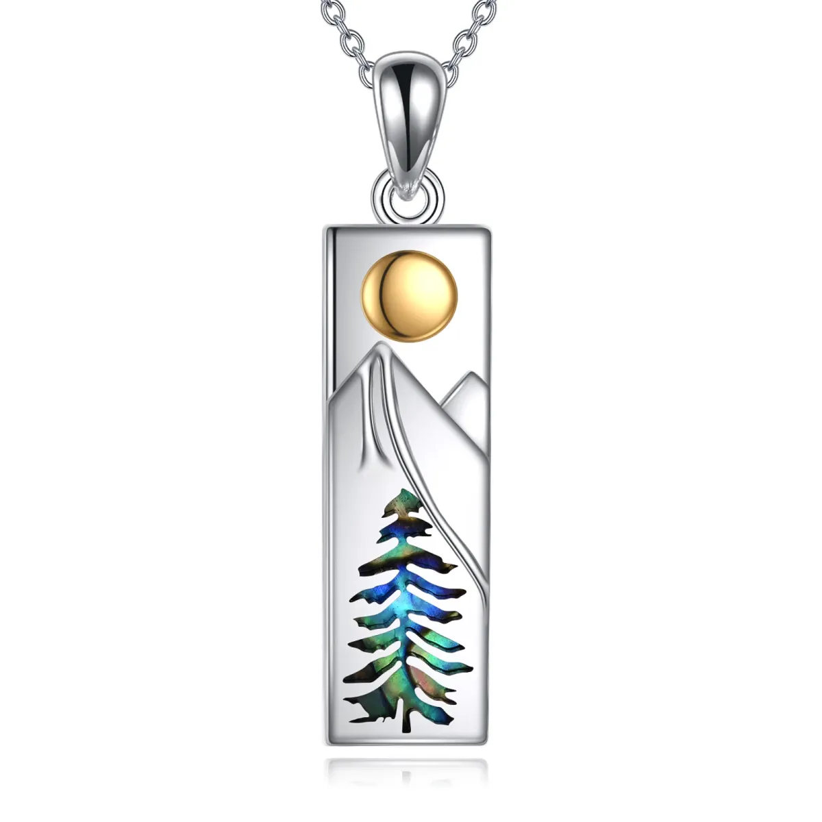 Sterling Silver Abalone Shellfish Bar & Mountains Pendant Necklace-1