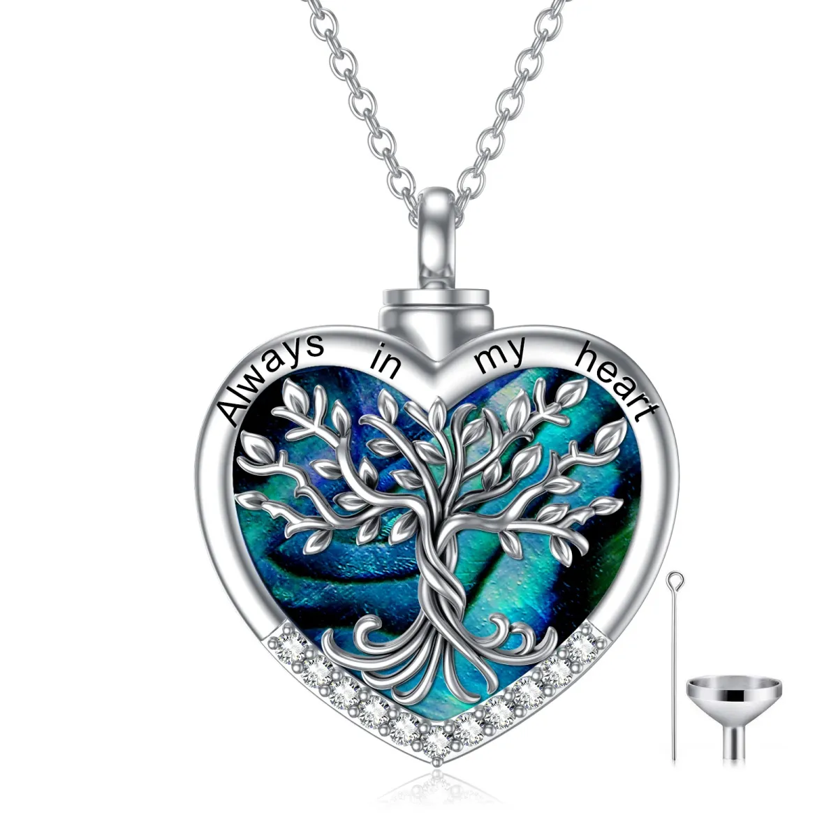 Sterling Silver Abalone Shellfish Tree Of Life & Wishing Tree Urn Necklace for Ashes with Engraved Word-1
