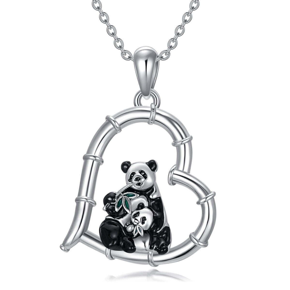 Sterling Silver Panda & Heart Pendant Necklace-1