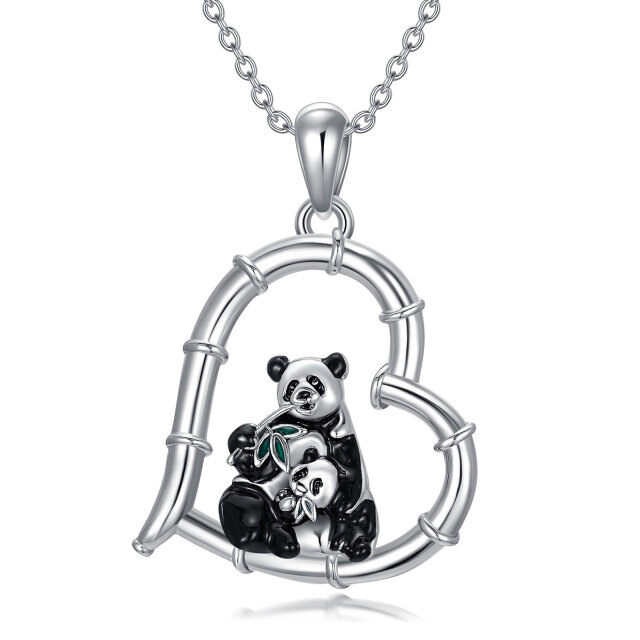 Collar Colgante Panda y Corazón en Plata de Ley-0