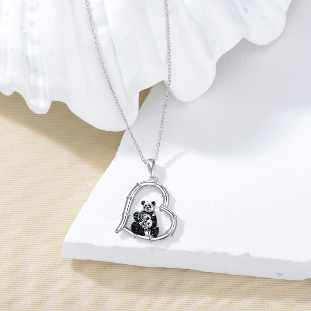 Sterling Silver Panda & Heart Pendant Necklace-3