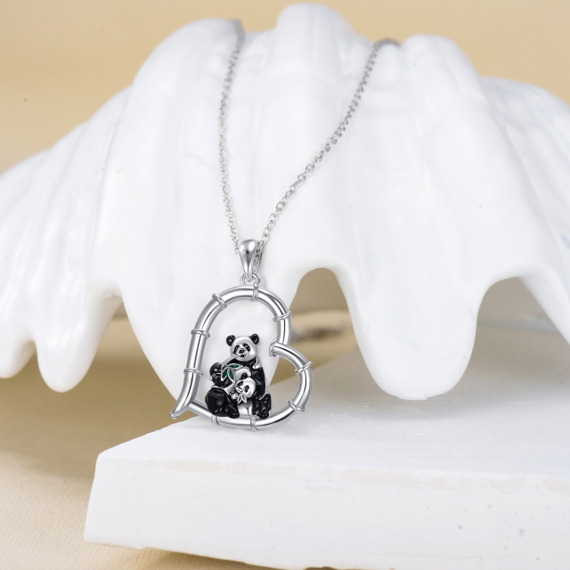 Sterling Silver Panda & Heart Pendant Necklace-2