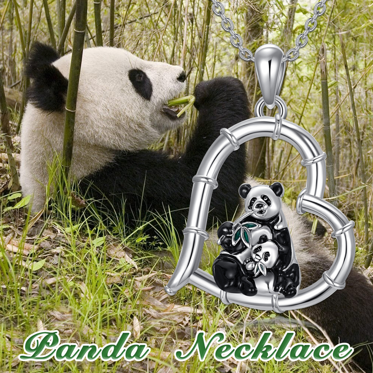 Sterling Silver Panda & Heart Pendant Necklace-6