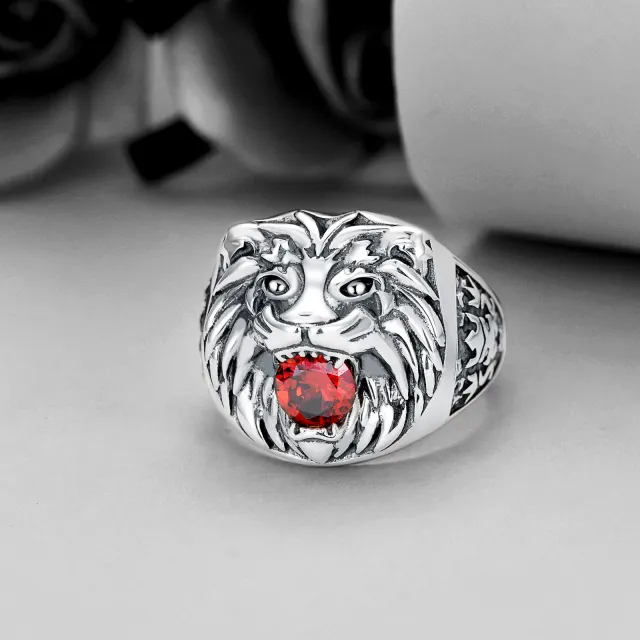 Sterling Silver Cubic Zirconia Lion Ring for Men-3