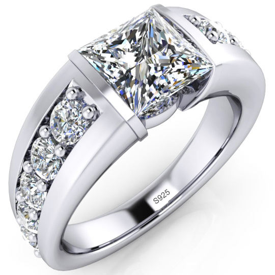 Srebrny pierścionek zaręczynowy Moissanite w kształcie księżniczki dla mężczyzn