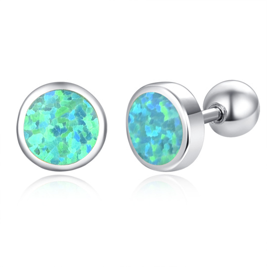 Orecchini a bottone in argento sterling con opale verde rotondo per donna