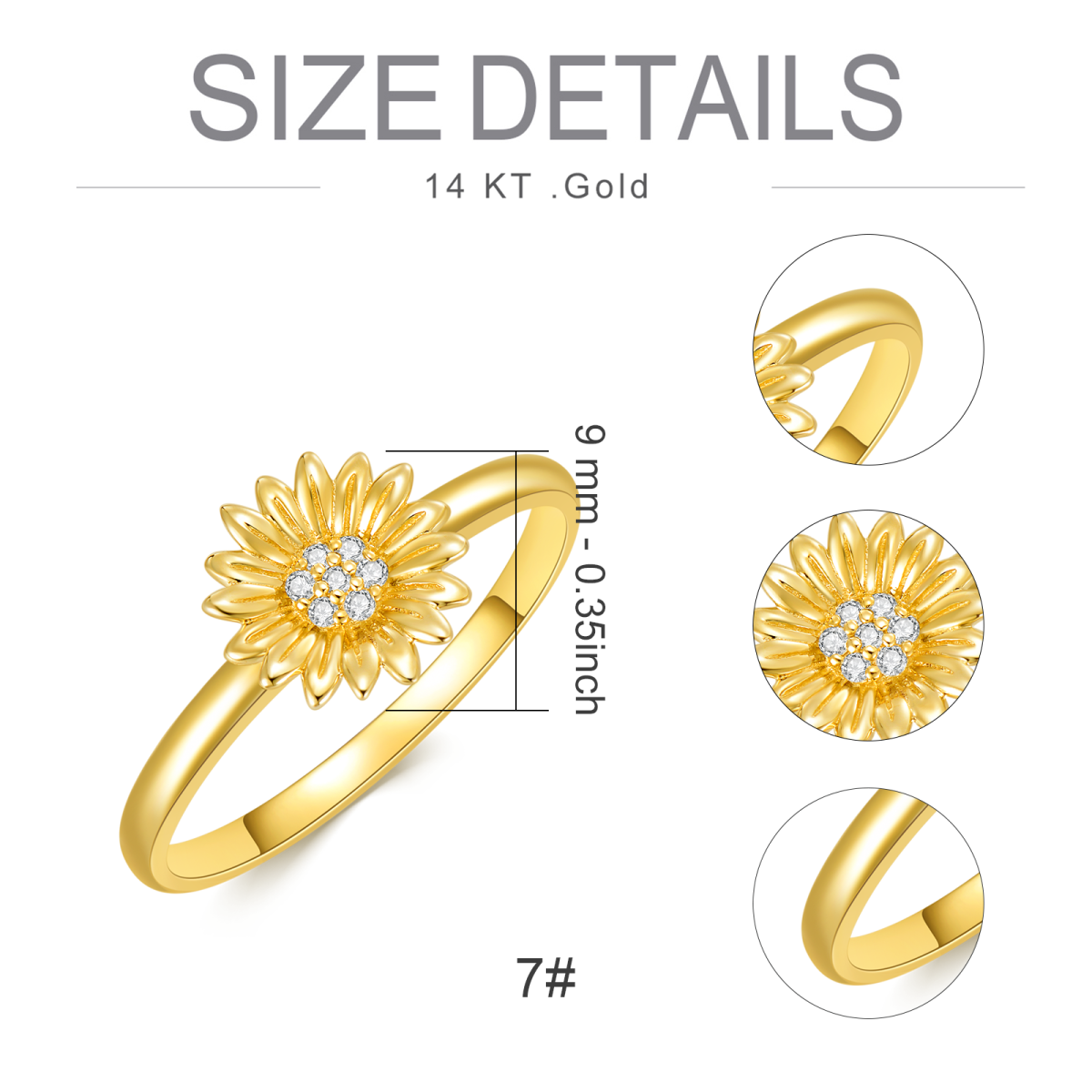 14K Gold Round Moissanite Sunflower Ring-5
