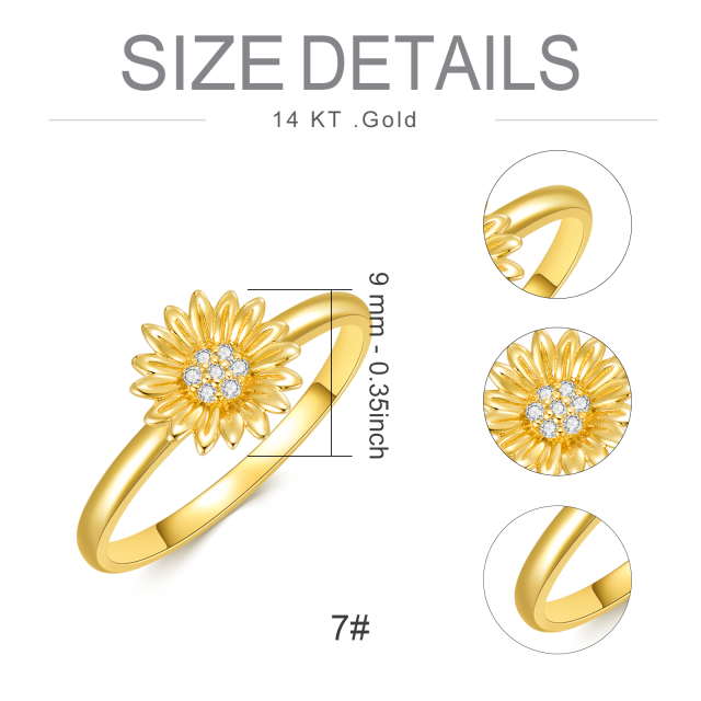 14K Gold Runde Moissanit Sonnenblume Ring -5