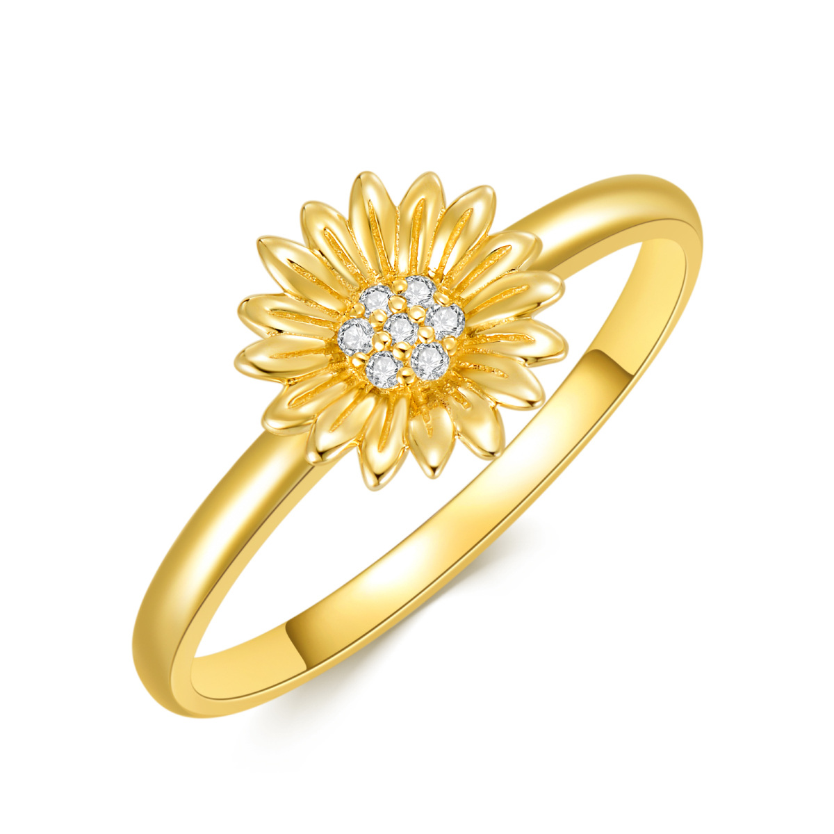 14K Gold Round Moissanite Sunflower Ring-1