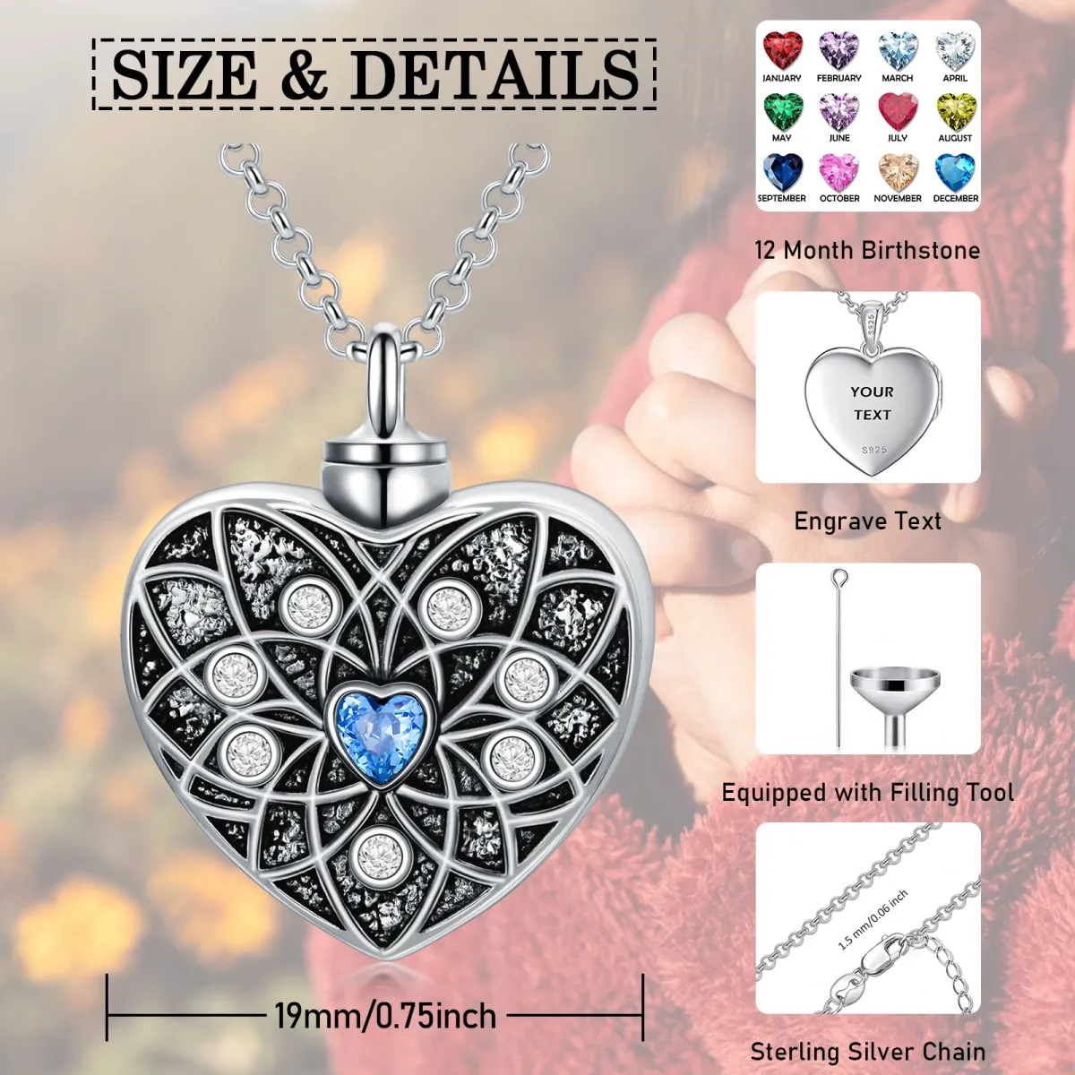Sterling Silver Cubic Zirconia Lotus & Heart Urn Necklace for Ashes-6